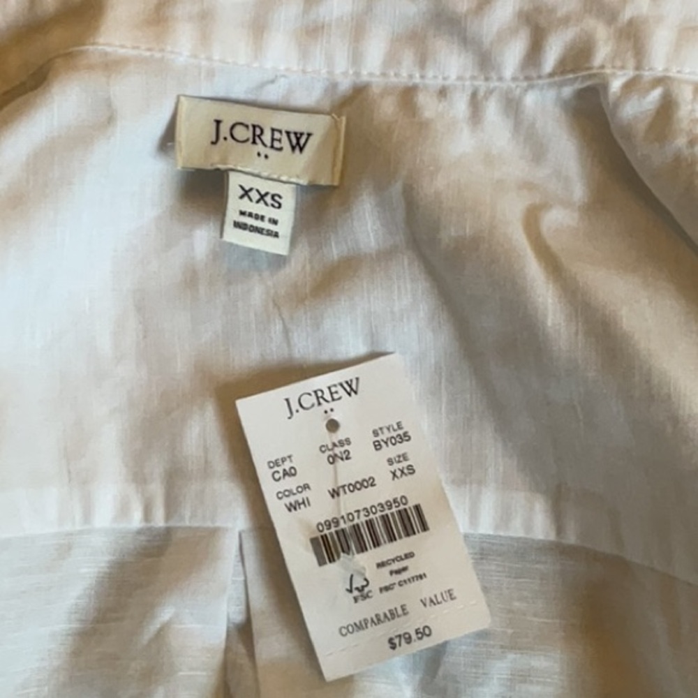 NWT JCrew White Linen Botton Blend Button Down Shirt l XXS l Sold Out - Picture 2 of 3
